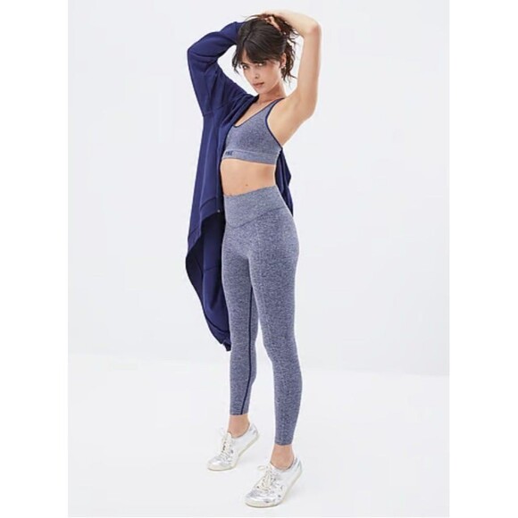 Victorias Secret Pink Seamless Leggings Heathered Navy Butt Lift Large Short - Picture 1 of 8